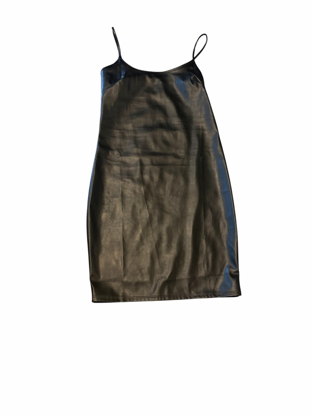 Black Faux Leather Dress with Spaghetti Straps